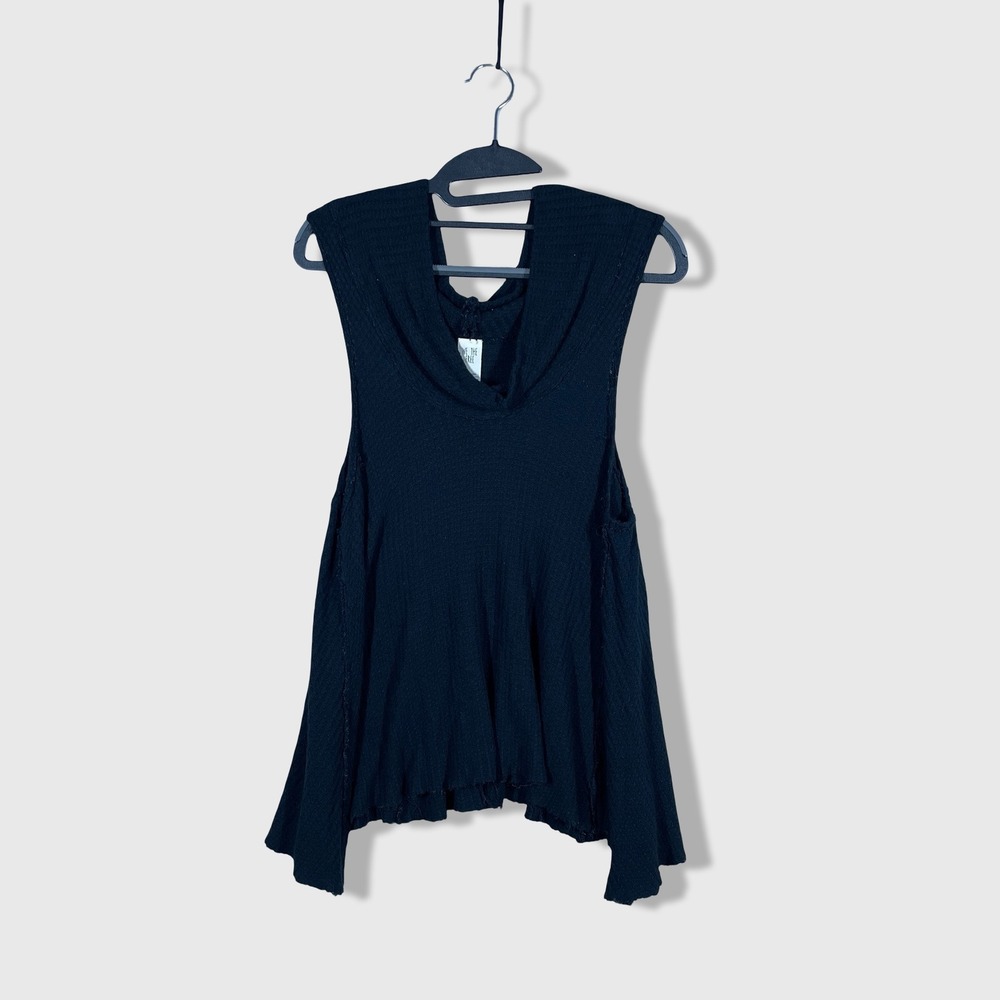 We The Free Sleeveless Waffle Knit Top Women Small Black Boho Grunge Minimalist